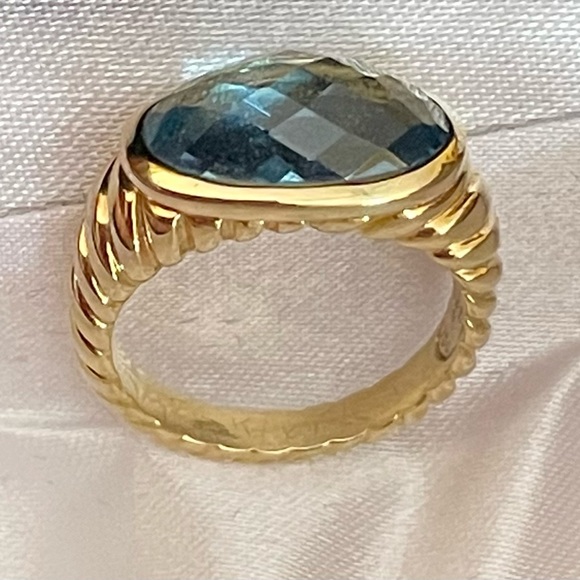 David Yurman Solid 18k Gold Blue Topaz Noblesse Ring - Size 7 - Picture 3 of 12